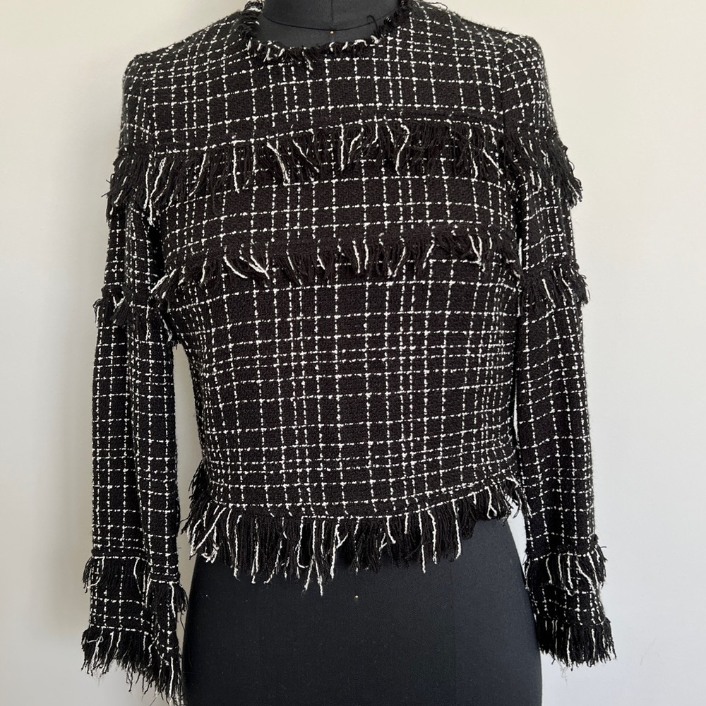 Zara tweed top with fringe